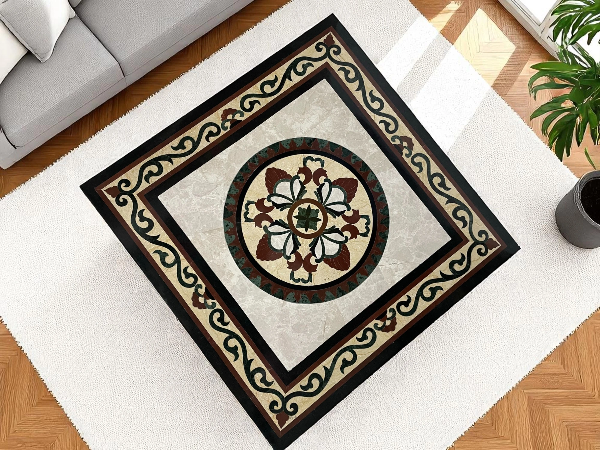 Luxury Square Marble Tables – Handcrafted by Vedant Artisans